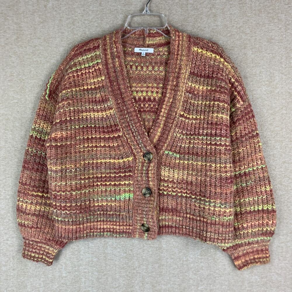 Madewell Space Dyed Waller Crop Cardigan Sweater M Chunky Knit Wool Sweater Cozy